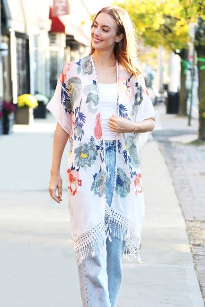 FLORAL COVER UP TASSELS