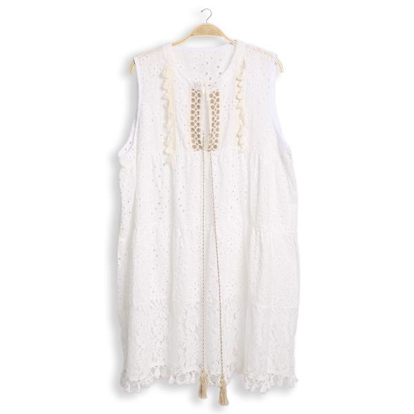 SLEEVESLESS TIE-KNOT LACE COVER UP