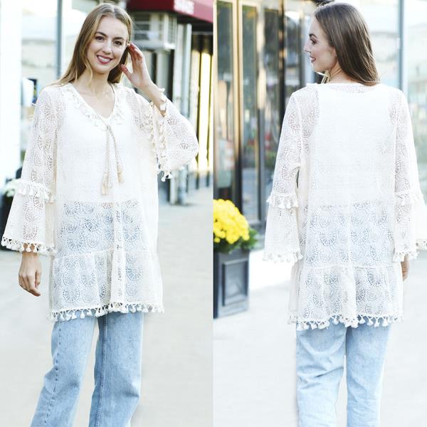 TASSEL TIE-KNOT V LACE COVER UP