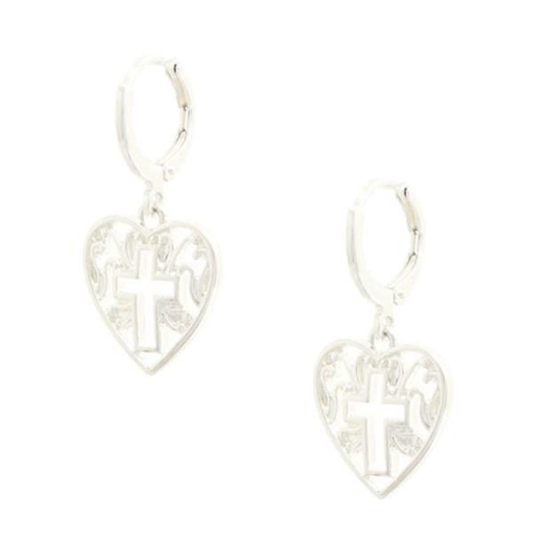 CROSS HEART CUT OUT HUGGIE EARRING