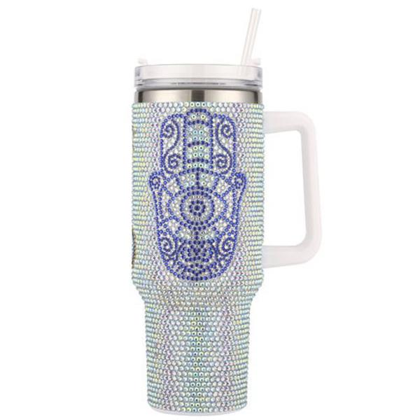 HAMSA BLING RHINESTONE TUMBLER WITH HANDLE