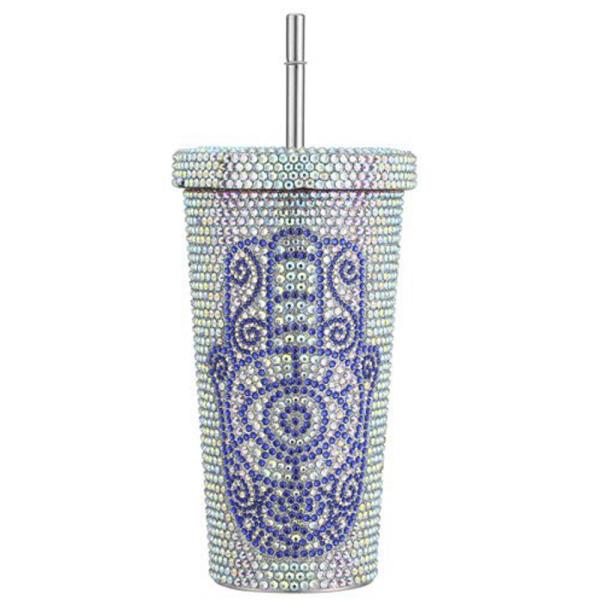 HAMSA RHINESTONE BLING 17OZ TUMBLER WITH STRAW