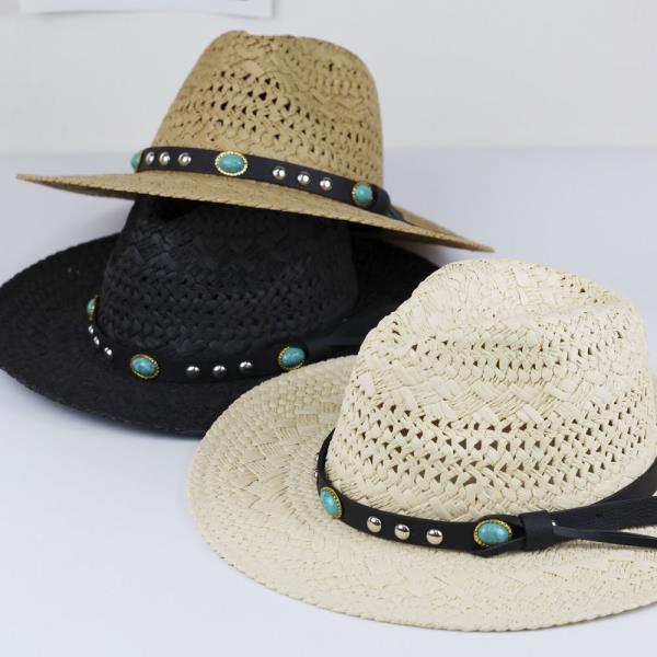 (ONLINE ONLY) STRAW HANDMADE SUN HAT WITH BEADED BAND