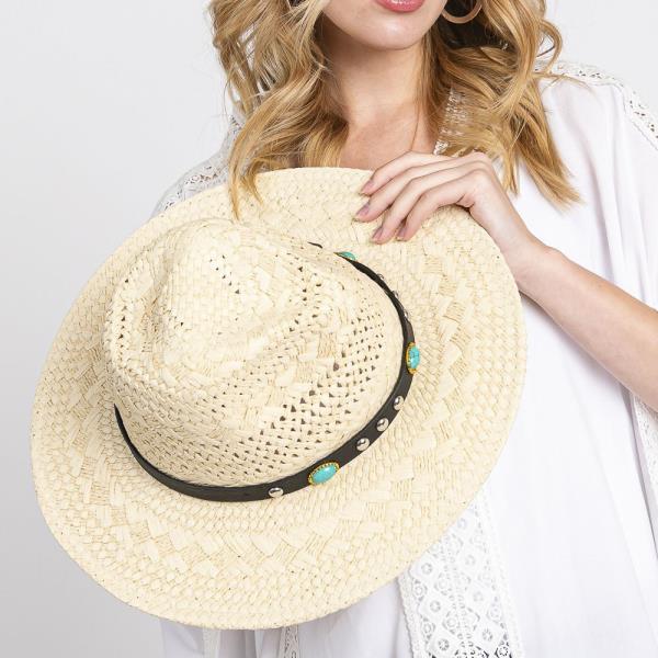 (ONLINE ONLY) STRAW HANDMADE SUN HAT WITH BEADED BAND