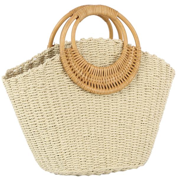 STYLISH CHIC ROUNDED STRAW WOVEN HANDLE TOTE BAG