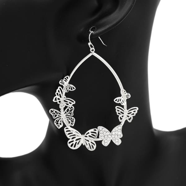 BUTTERFLY METAL TEARDROP DANGLE EARRING