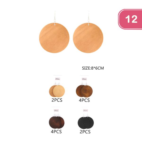 WOOD ROUND DISC DANGLE EARRING (12 UNITS)