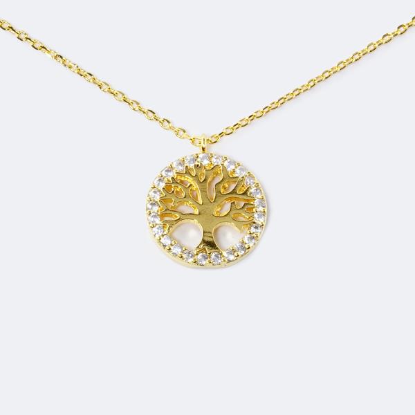18K GOLD RHODIUM DIPPED PROTECTED TREE CZ NECKLACE