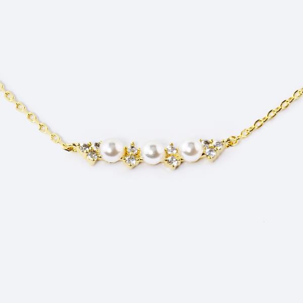 18K GOLD RHODIUM DIPPED DESTINATION PEARL CZ NECKLACE