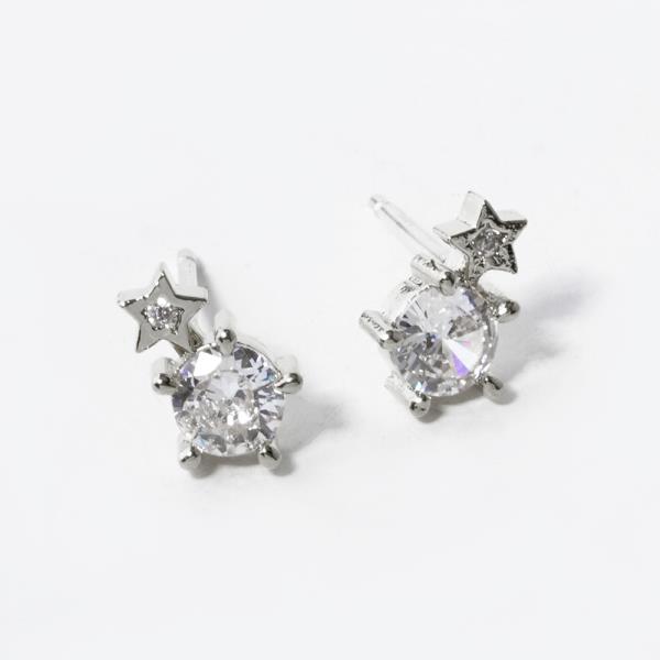 18K GOLD RHODIUM DIPPED SPARKLE STUD CZ EARRING