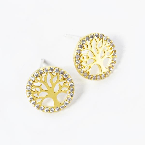 18K GOLD RHODIUM DIPPED PROTECTED TREE CZ EARRING