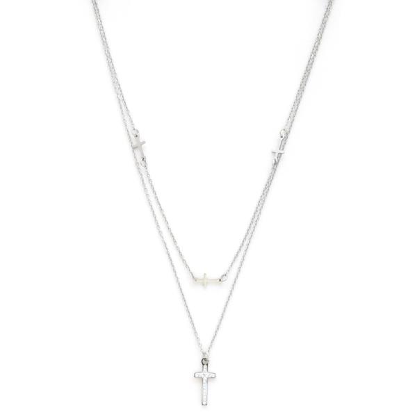 CROSS CHARM LAYERED STAINLESS STEEL NECKLACE
