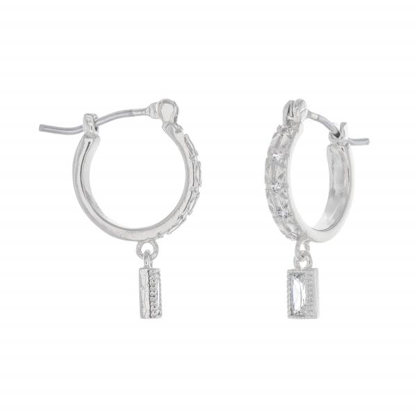 BRASS RHODIUM PLATED CLEAR CZ 20 MM EARRING