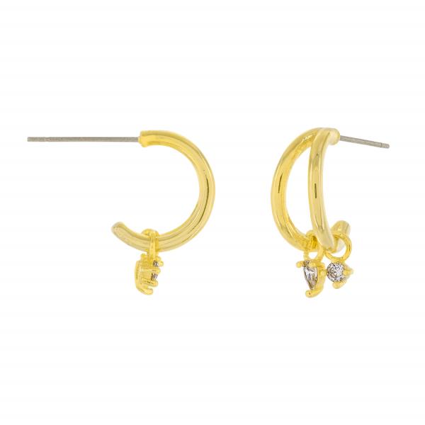BRASS GOLD PLATED CZ 12MM C EARRING