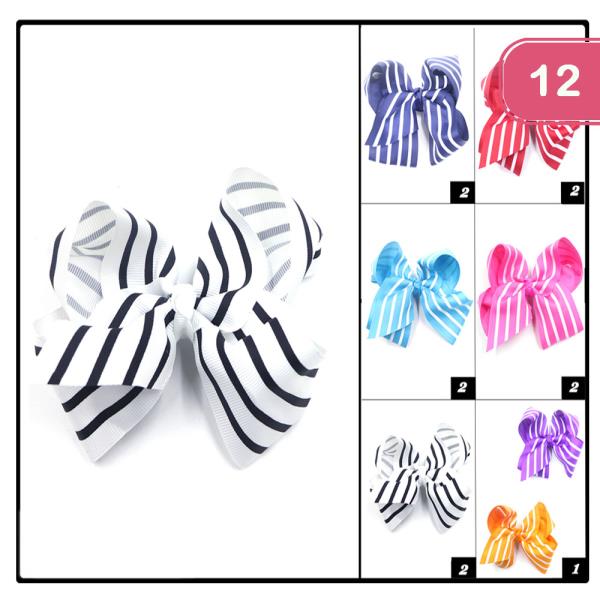 STRIPED HAIR BOW (12 UNITS)