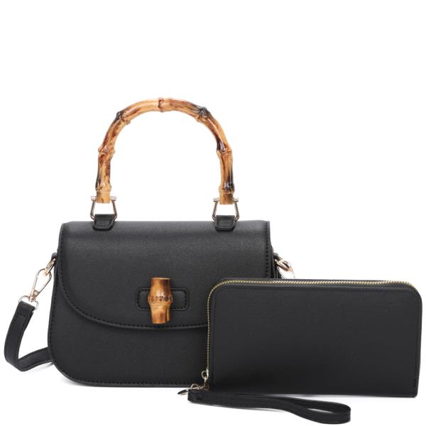 2IN1 FASHION WOOD HANDLE CROSSBODY BAG W WALLET SET
