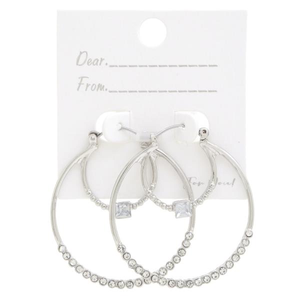 RHINESTONE META HOOP EARRING