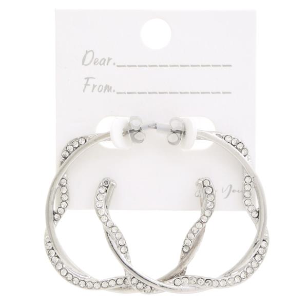 RHINESTONE WAVY HOOP METAL EARRING