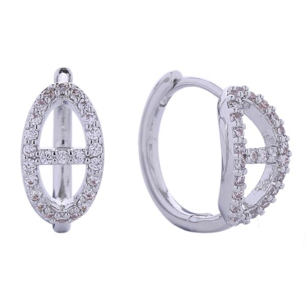 14K GOLD/WHITE GOLD DIPPED FARANDOLE PAVE CZ HUGGIE EARRINGS