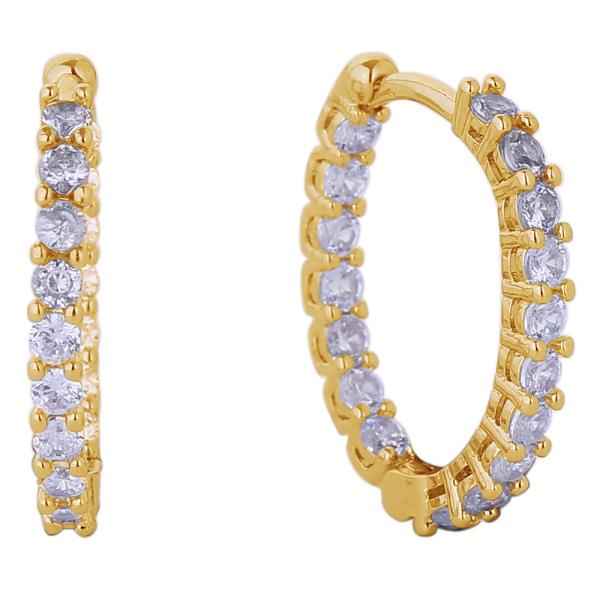 14K GOLD/WHITE GOLD DIPPED INSIDE OUT PAVE CZ HUGGIE HOOP EARRINGS