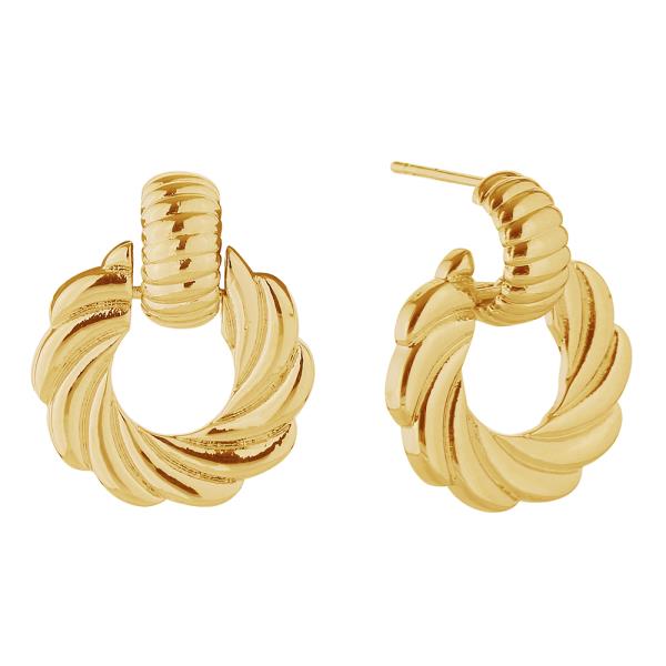 14K GOLD/WHITE GOLD DIPPED SPIRAL WHIRL POST EARRINGS