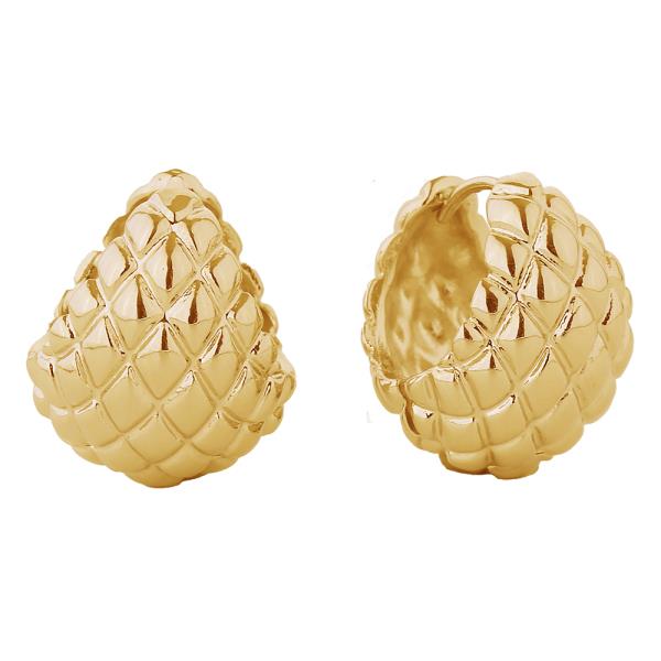 14K GOLD/WHITE GOLD DIPPED QUILTED TEXTURE HUGGIE EARRINGS