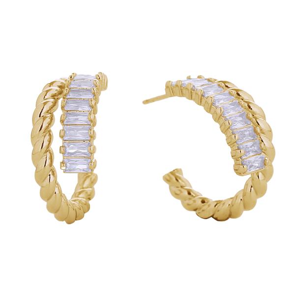 14K GOLD/WHITE GOLD DIPPED DUO SWIRL PAVE CZ HO0P EARRINGS