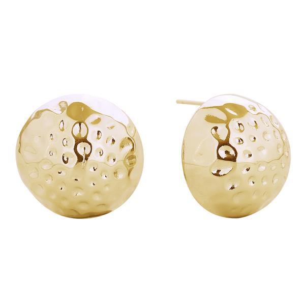 14K GOLD/WHITE GOLD DIPPED DIMPLED ROUND STUD EARRINGS
