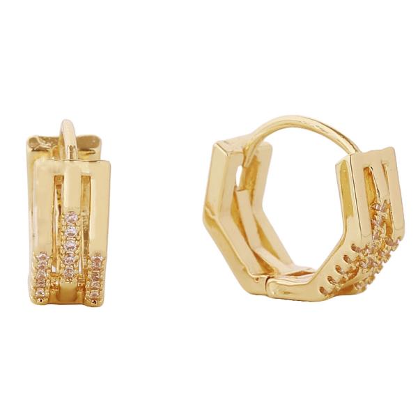 14K GOLD/WHITE GOLD DIPPED DUO OCTAGON HUGGIE EARRINGS