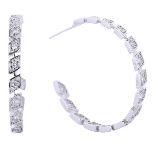 14K GOLD/WHITE GOLD DIPPED RHOMBUS ETERNITY HOOP EARRINGS