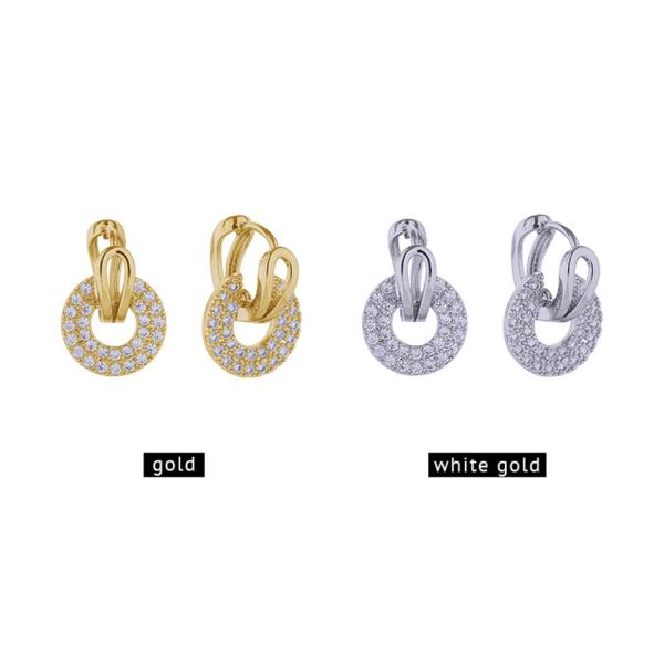 14K GOLD/WHITE GOLD DIPPED CIRCLE DROP PAVE CZ EARRINGS