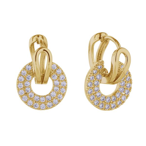 14K GOLD/WHITE GOLD DIPPED CIRCLE DROP PAVE CZ EARRINGS