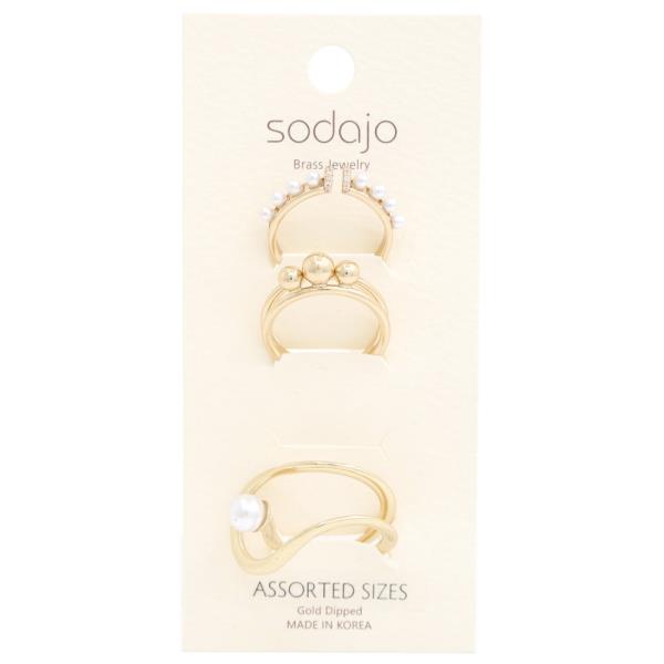 SODAJO PEARL BEADED GOLD DIPPED ASSORTED RING SET