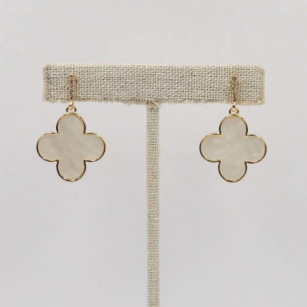 PAVED BAR AND MOTHER OF PEARL CLOVER DROP EARRING