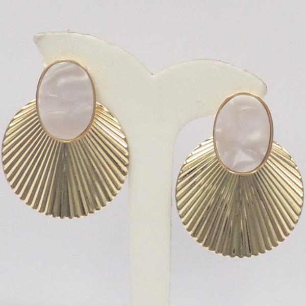 TEXTURED METAL AND MOTHER OF PEARL POST EARRING