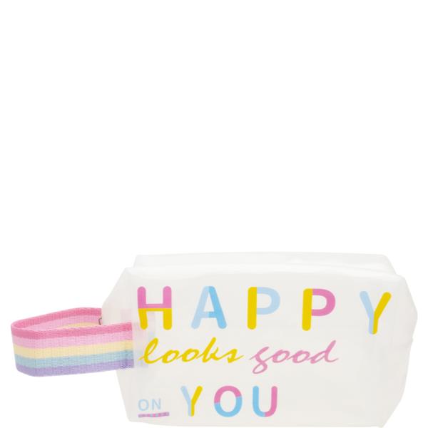 CLEAR HAPPY LOOKS GOOD ON YOU HAND STRAP ZIPPER BAG