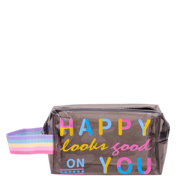 CLEAR HAPPY LOOKS GOOD ON YOU HAND STRAP ZIPPER BAG