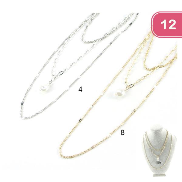 3 LAYER PEARL PENDANT NECKLACE (12 UNITS)