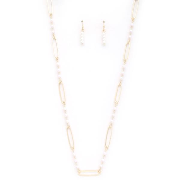 PEARL METAL OVAL CHAIN LONG NECKLACE