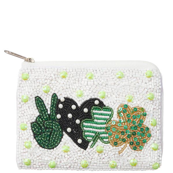 SEED BEAD PEACE CLOVER COIN POUCH