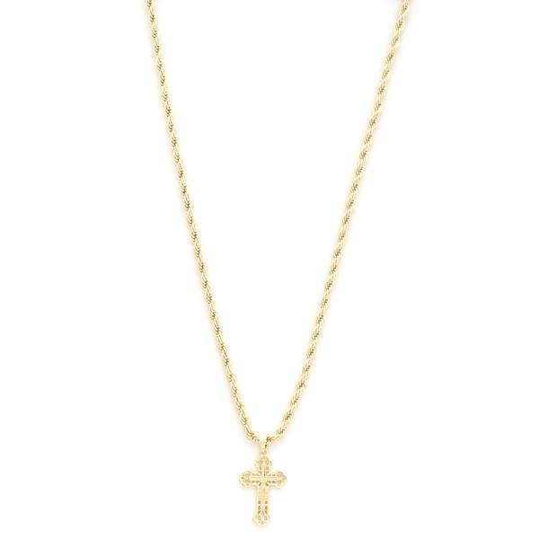 CROSS CHARM ROPE LINK METAL NECKLACE