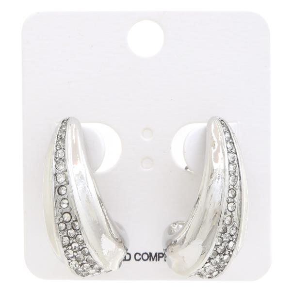 CURVE BAR RHINESTONE METAL EARRING