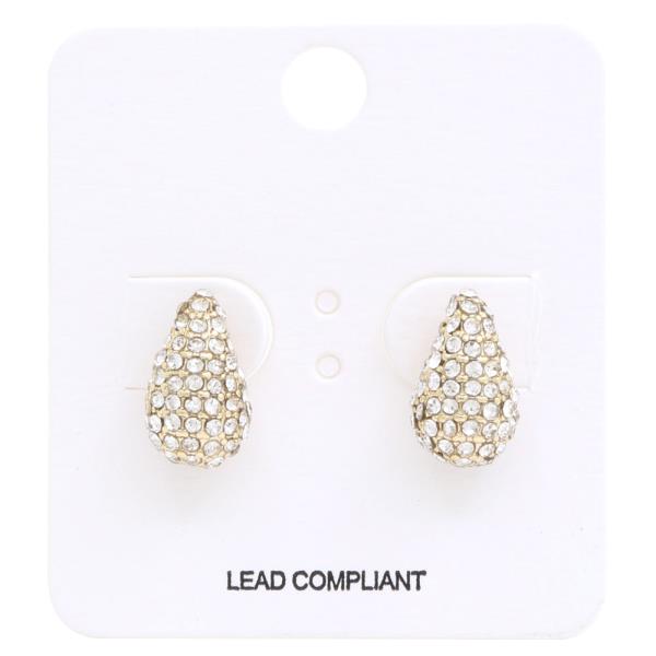 RHINESTONE TEARDROP DOME METAL EARRING