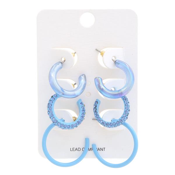 IRIDESCENT RHINESTONE ASSORTED HOOP EARRING SET