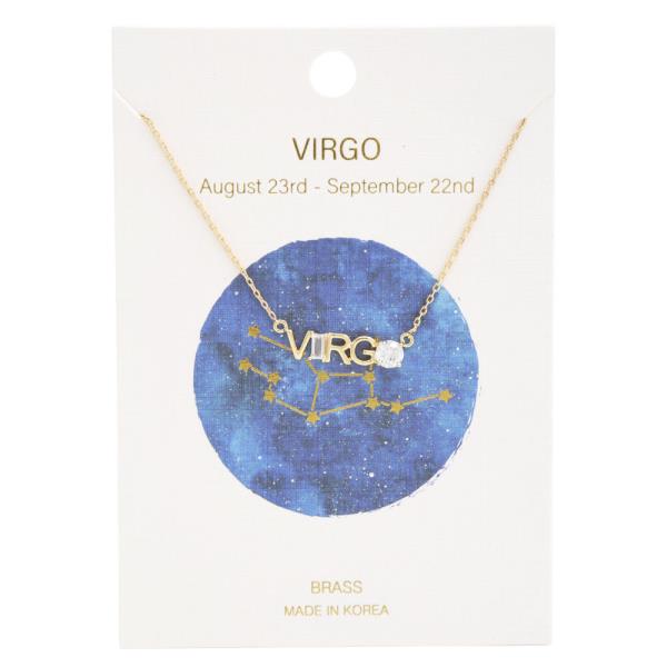 ZODIAC SIGN WITH CRYSTAL STONE ACCENT BRASS NECKLACE