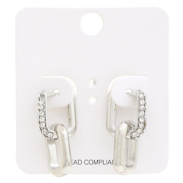 SQUARE LINK RHINESTONE METAL EARRING