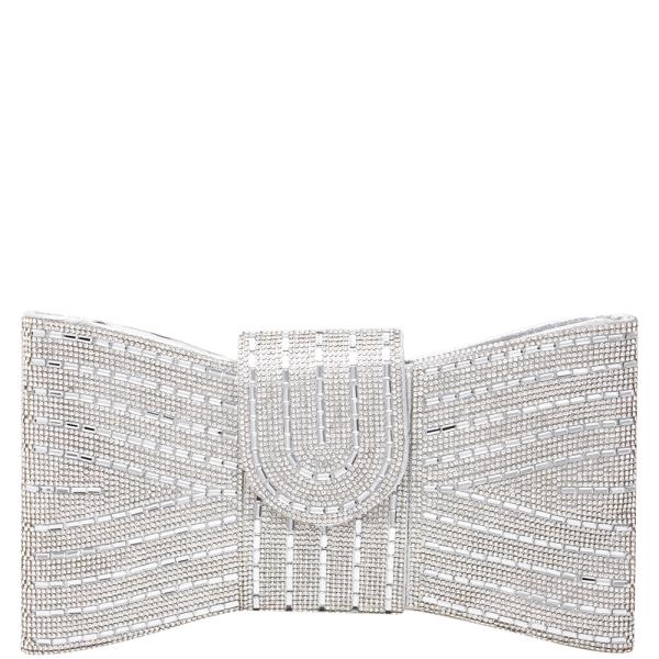 RHINESTONE BAR PATTERN BOWTIE CLUTCH CROSSBODY BAG