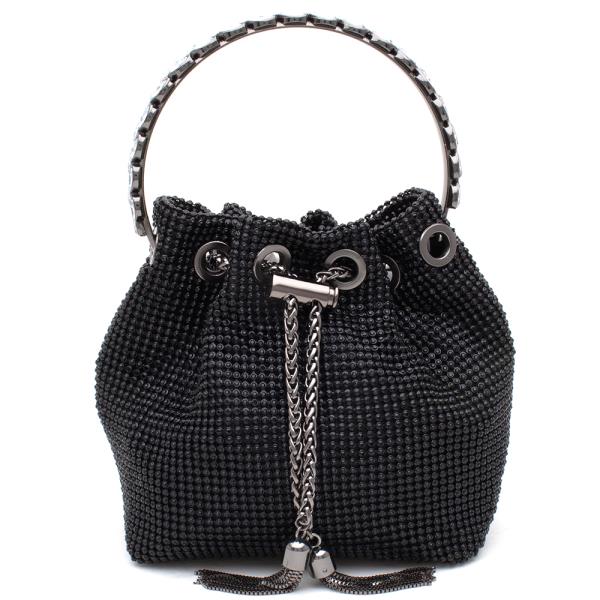 RHINESTONE ALL OVER DRAWSTRING CRYSTAL HANDLE CROSSBODY BAG