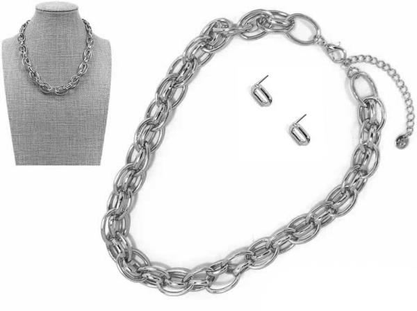 MULTI METAL CHAIN NECKLACE EARRING SET