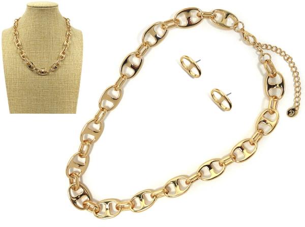 METAL OVAL CHAIN NECKLACE EARRING SET